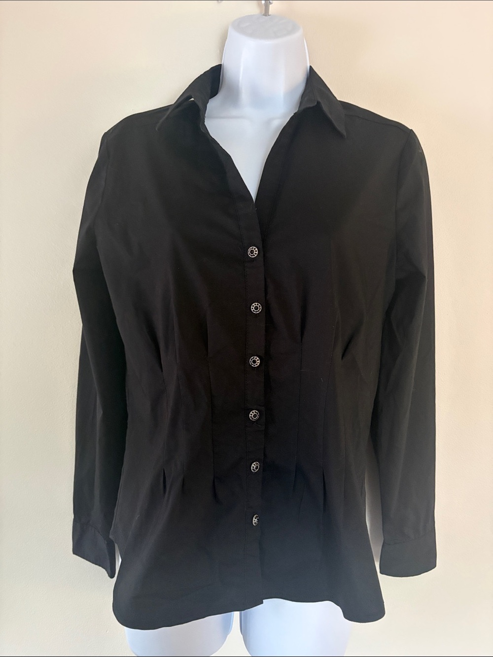 New York & Company Black Button-Front Fitted Shirt